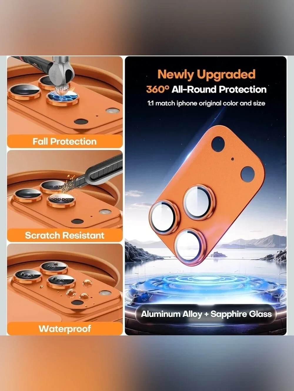 Orange Metallic Camera Jeluse iPhone 17 Pro Max Camera Lens Protector